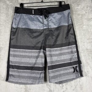 Hurley Boardshorts Mens 34 Gray Stripes Beach Bum Surf Stretch Coast Surfer